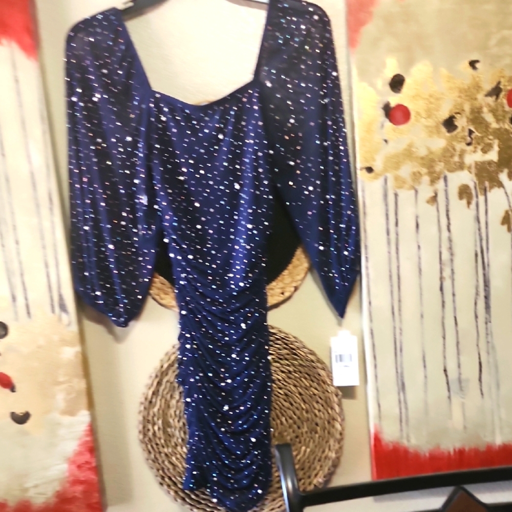 XtraordinaryRhinestone 3/4 Mesh Sleeve Ruched Bodycon Dress